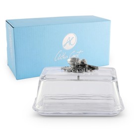 Arthur Court Glass Butter Dish with Lid Acorn Knob | Classic 2-Piece Design Covered Butter Keeper | Covers and Holds a Standard Stick of Butter | Cabin Lodge Rustic Décor