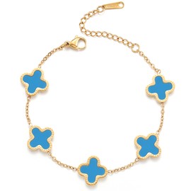 TICVRSS 18K Gold Plated Clover Bracelet for Women Adjustable Cute Fashion Simple Bracelet Lucky Blue Bracelets Jewelry Gifts Trendy for Women
