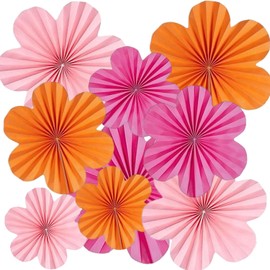 9 PCS Pink,Orange,Rose Party Decorations,PartyDecorations Paper Fans,Sunset PartyDecorations Flower for Birthdays Weddings Garden Party Wall Classroom Table Events Accessories(3 Sizes)