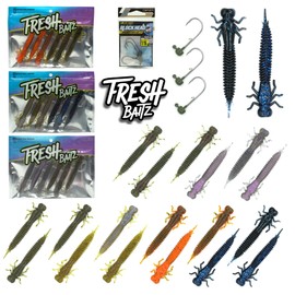 FRESHBAITZ Bass Fishing Hellamite Sampler Kit | Soft Plastic Fishing Lures for Bass Panfish Trout, Ned Rig Fishing Lure, Lifelike Fishing Lures Kit