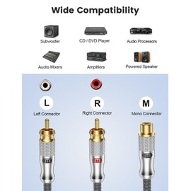 EMK Gold-Plated RCA Y-Splitter 2 Male to 1 Female Extension Cable RCA Splitter - Shielded Design for Subwoofers, TVs, & Home Theaters (1Ft/30CM)