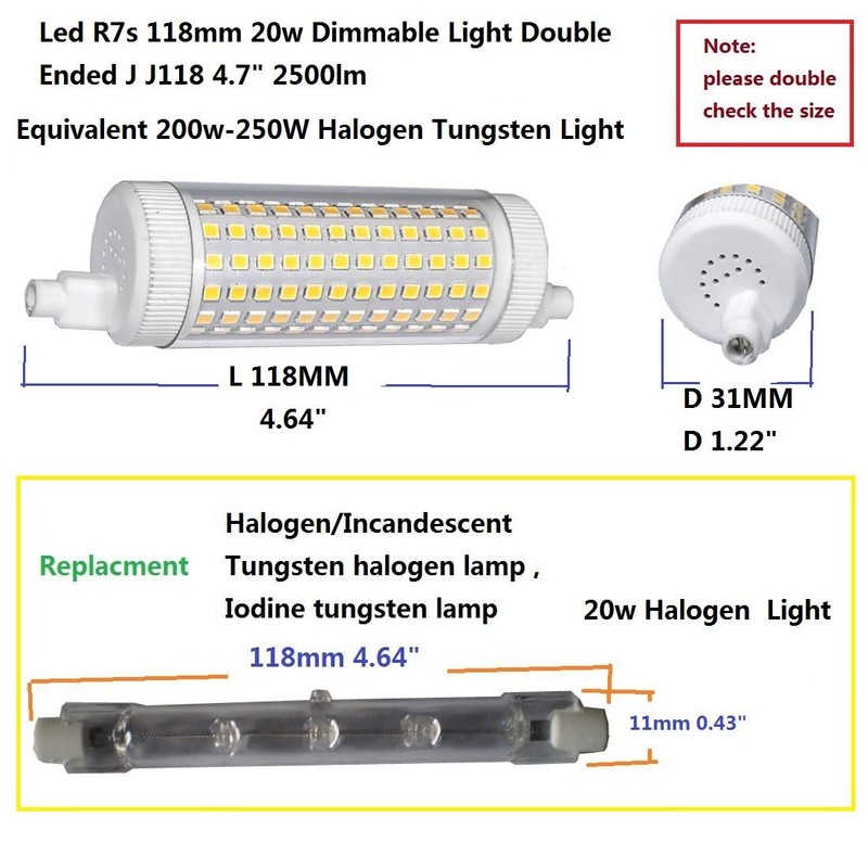 QLEE LED R7s 118 mm 20 W Dimmable Light Double