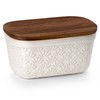 Nucookery Ceramic Butter Dish, Embossed Butter Keeper with Wood Lid