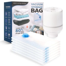 Vacuum Storage Bags Set,6 Pack with Electric Air Pump, Space Saving Compression Bags for Clothes, Double Zipper, Waterproof, 80% Storage Reduction,Jumbo Sizes (6 Pack Jumbo)