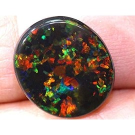 HARSHALI GEMS 6.0 Carat Black Australian Fire Opal Stone Natural AAA++ Gemstone - Certified for Jewelry Making Black Opal Genuine Loose Gemstone Oval Cabochon Rainbow Flash 3D Stone 10x14mm - For Men and Women