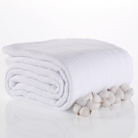 RAYME TEKSTIL Premium Muslin Blanket California King, Pure 100% Turkish Cotton Soft Airy Light Gauze Throw Blankets, Made in Turkiye (White, California King Size (95" x 125" inch))