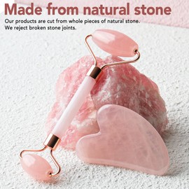 huefull Face Massager Rose Quartz Face Roller & Gua Sha Facial Tool Set, Muscle Tension Relief, Skin Care Gifts for Woman/Men, Skin Care Gifts