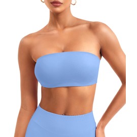 VOYJOY - Brasier sin tirantes para mujer, sin mangas, acolchado, sin mangas, elástico, sin costuras, para entrenamiento, Azul (Ice Blue), L