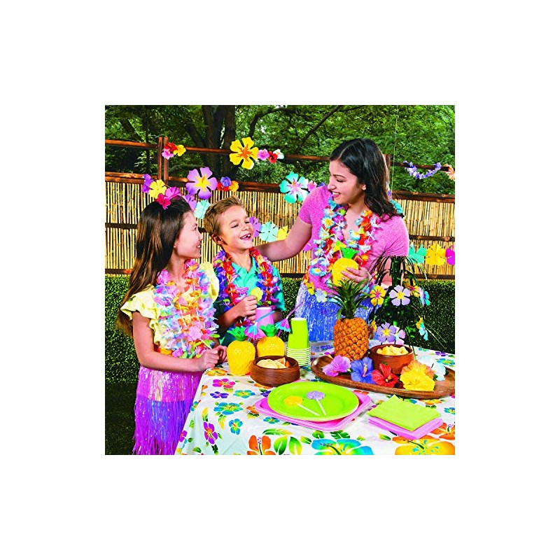 Fun Express Hibiscus Print Plastic Tablecloth (1 Piece) Luau &