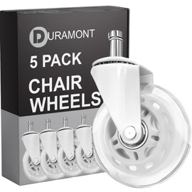 Office Chair Wheels - Set of 5 Rollerblade-Style Casters, Smooth & Quiet Rolling, Protects Hardwood Floors & Carpets, Universal Fit, Durable and Long-Lasting - White