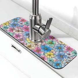 Kitchen Faucet Mat 15 x 5.5 Inch Colorful flowers Faucet Draining Mat Farmhouse Absorbent Drying Mat Sink Splash Guard Behind Faucet Drip Catcher for Kitchen Bathroom