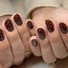 Uñas postizas de lunares, ovaladas, marrones, cortas, almendradas, con pegamento,