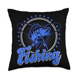 Angler, Fischer, Angel Fish Fish Outifts And Gifts Angel, Angler Fisherman Outfit Bass Fishing Throw Pillow, 18x18, Multicolor