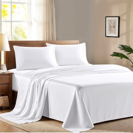 Ashton Sheets 100% Egyptian Cotton Full Size Sheet Set - 600 Thread Count Egyptian Cotton Sheets Set for Full Size Bed (4 Pc, White), Soft, Cooling, Luxury Hotel 16" Deep Pocket Sateen Weave Bedsheet