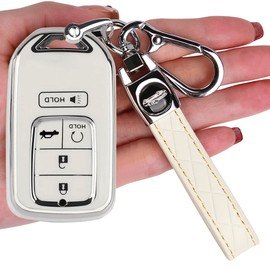 TECARATE for Honda Key Fob Cover - Soft TPU Key Fob Case Shell Cover Holder for Honda Accord Civic CRV Pilot Odyssey Smart Key Keyless Remote Key Fob Cover for Honda White