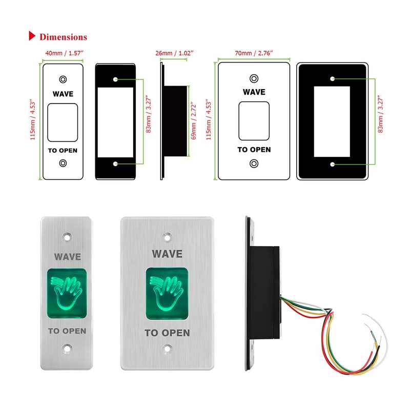 Infrared Sensor Exit Button DC 12V 24V Wall Embedded Mount