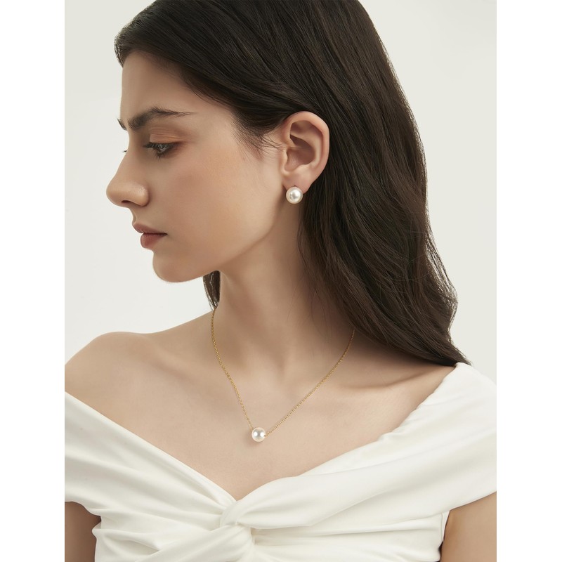 Mameloly Pearl Necklaces for Women Dainty 14K Gold Plated O-link
