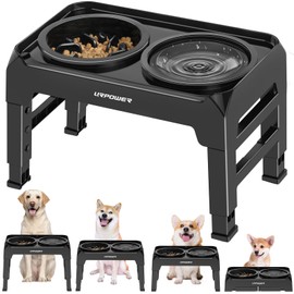 URPOWER 2-in-1 Elevated Dog Bowls Mess Proof Slow Feeder with No Spill Water Bowl 4 Height Adjustable Raised Dog Bowl Non-Slip Food and Water Bowls Set for Small Medium Large Dogs