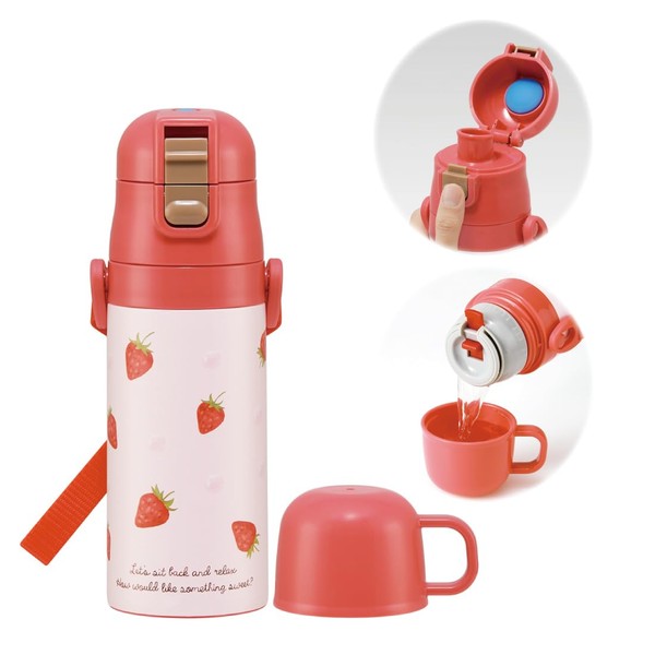 Skater SKDC3 Children's Water Bottle, 2-Way Direct Drinking Cup, Strawberry,