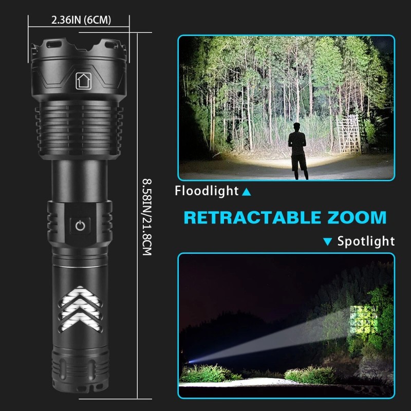 Garberiel Super Bright 900000Lumens XHP160 LED Flashlight Rechargeable Powerful Zoom