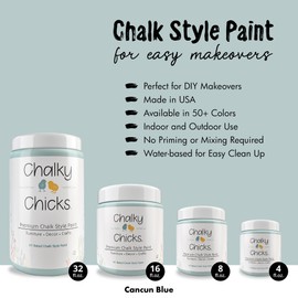 Chalky Chicks 8 Fl Oz Matte Cancun Blue (Light Blue) Chalk Paint for Furniture Without Sanding - No Prep Furniture Paint No Sanding All in One for Crafts, Walls, Cabinet, Metal, Dresser, Farmhouse