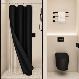 LaCyan Waterproof Waffle Shower Curtain, 258GSM Heavy Duty 3 Piece Set with Clear Liner and 6 Stainless Steel Hooks, Polyester Fabric Shower Curtains for Bathroom, Machine Washable, 36x72 Inch, Black