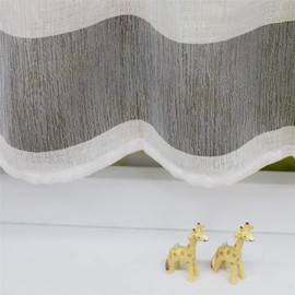 ESLIR Striped Kitchen Curtain Panel Curtain Drawstring Bistro Curtain Country House Short Curtain Semi-Transparent Linen Grey H x W 60 x 120 cm Pack of 1