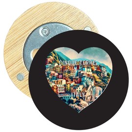 Cinque Terre Italy Travel Souvenir Destination Round Wood Magnetic Bottle Opener 2.5” 2-Pack