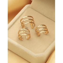 Trendy Chunky Ear Cuff Wraps for Women Non-Piercing Earrings Clip-On Huggie Hoop Fake Earrings Cartilage Cuffs 14K Gold Plated Ear Cuffs Statement Stacks Jewelry for Gifts (style4)