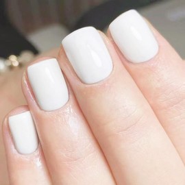 White Press on Nails - Pure White | Solid Color Fake Nails,Short Square Acrylic Nails,Full Cover Glossy False Nails with Jelly Glue,Stick on Nails for Women | Nails Press Ons 12 Sizes-24Pcs