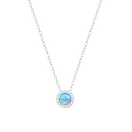 KristLand - Moonlight Necklace Women's Created White Opal Pendant in Sterling Silver with Circle Shape Pendant Gift for Women/Girls/Wedding/Party, Sterling Silver, Blue Opal
