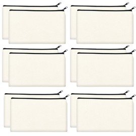 12 Cosméticos Multiusos Bolsas, Bolsa de Lona con Negro Cierre, Bolsas de Maquillaje, Bolsa de Lápices de Lona, Uso Diario Viaje Bolsa para Manualidades, Cosméticos, Facturas, 8 x 5 inch, Beige