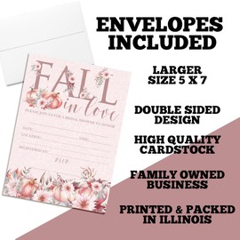 Blush Fall in Love Bridal Shower Invitations - 20 5x7 Fill In Cards with Envelopes - Autumn Pumpkin Floral Wedding Shower Invites by AmandaCreation