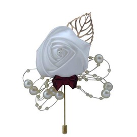 HE ANDI Groom Rose Boutonniere Corsage for Men, Lapel Pin Brooch for Wedding Flowers Party Decoration(1PC) (white)