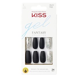 Kiss Gel Fantasy Collection 24 Count Black/Sparkle Long Length