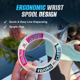 TrikFish Fluorocarbon Leader Fishing Line - Trik Fish Leader Material - Saltwater & Freshwater Fishing Line - Clear, Virtually Invisible - High Strength & Abrasion Resistance - 15-100 Lb Test Spool