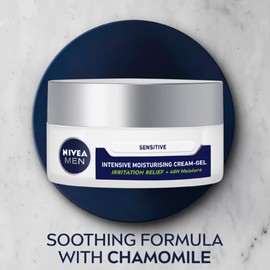 NIVEA MEN Sensitive Intensive Moisturising Cream (50ml), Face Care Moisturiser with Chamomile & Vitamin E for All-Day Relief from Skin Irritation & 48H Moisture, Ideal for After Shaving