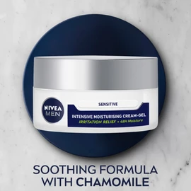 NIVEA MEN Sensitive Intensive Moisturising Cream (50ml), Face Care Moisturiser with Chamomile & Vitamin E for All-Day Relief from Skin Irritation & 48H Moisture, Ideal for After Shaving