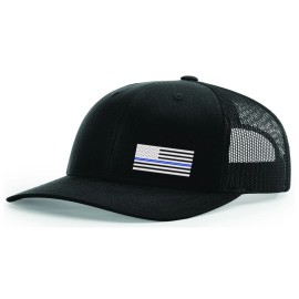 Richardson Thin Blue Line US Flag Police EMBROIDERED Black Richardson 112 Trucker Hat