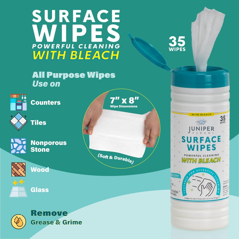 Juniper CLEAN 12 Pack Surface Cleaning Wipes with Bleach, All-Purpose