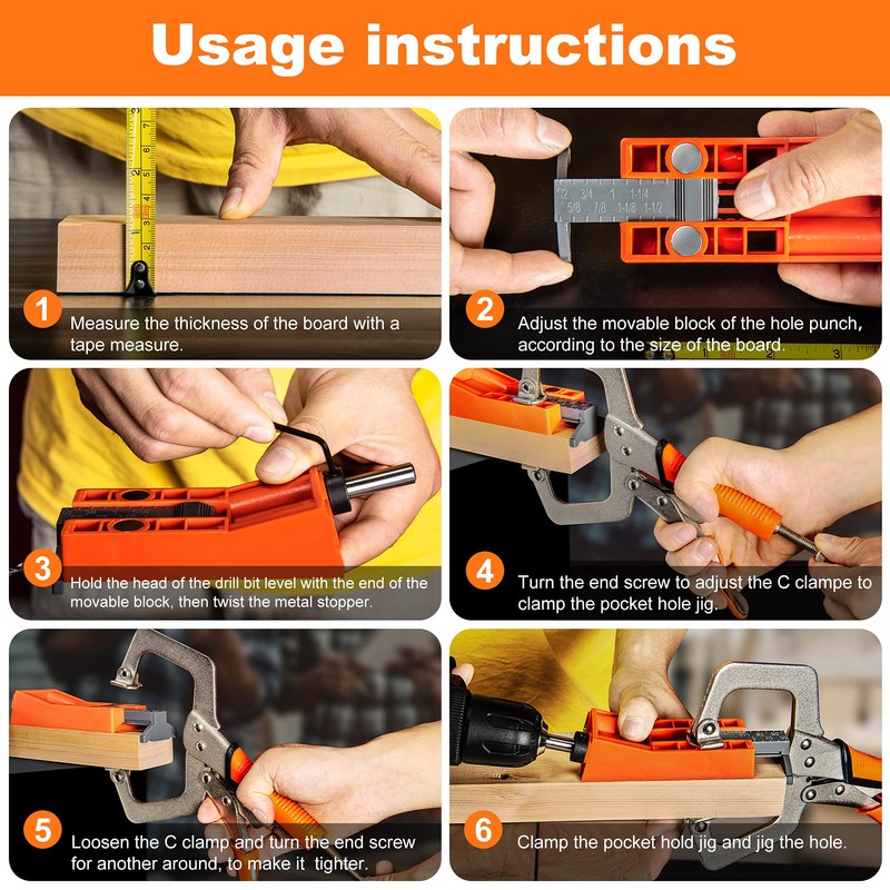 Pocket Hole Jig System Kit, Pocket Screw Jig with 11