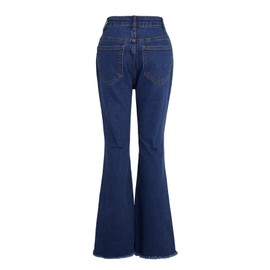 Milumia Girl's Raw Hem Flare Jeans Long Bell Bottom Wide Leg Denim Pants with Pockets Deep Blue 8 Years