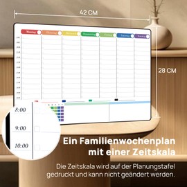 POPRUN Magnetic Weekly Planner Whiteboard Wipe Clean for Fridge, Household Planner Family Planner Timetable Perfect as Weekly Plan Children, Food Planner, Memo Board, Shopping List, 42 x 28 cm in