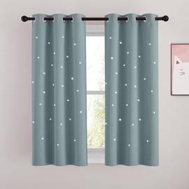 NICETOWN Star Blackout Curtains for Kids Room, Elegant Grommet Thermal Insulated Window Short Curtains for Room Darkening and Noise Blocking, (2 Panels, W52 x L84, Stormy Sea)