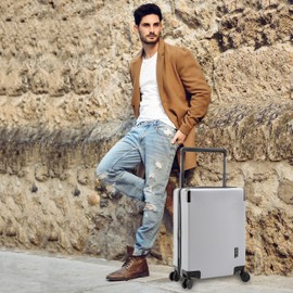 M&A Lakeside Wide Trolley Spinner Luggage with TSA-Lock, Silver, Carry-On 20-Inch