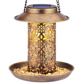 SWEETFULL SWEETFULL Solar Bird Feeder for Outdoors Hanging, Metal Wild Bird Feeder for Cardinals Solar Garden Lantern with S Hook as Gift for Bird Lovers (2LBs Heavy Duty birdfeeders)