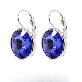 Mayfer | Arete tipo huggie para mujer, elabotrado con cristales austriacos de 14 mm color azul zafiro