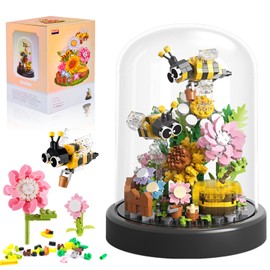 HGRGHH Flower Building Blocks Set, 588 Pieces Bee Flowers Micro Mini Building Block Set, Flowers Insects Clamping Blocks with Dustproof Dome and Base, Gift for Girls from 6 Years and Adults