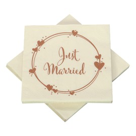 Wedding Napkins Just Married Geo Hearts Cream / Copper 33 x 33 cm (20 Napkins)