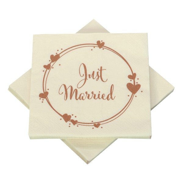 Wedding Napkins Just Married Geo Hearts Cream / Copper 33